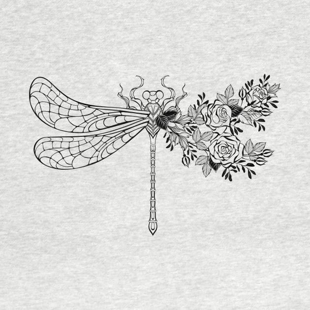 Flower dragonfly with contour rose by Blackmoon9